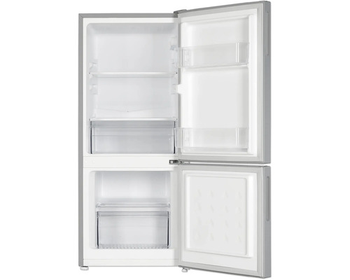 Geöffneter Kühlschrank mit Regalböden und Schubladen