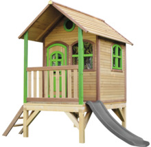 Spielhaus aus Holz mit Rutsche und Leiter