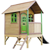 Spielhaus aus Holz mit Rutsche und Treppe