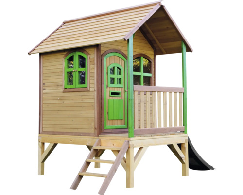 Cabane de jeu en bois avec toboggan et escalier