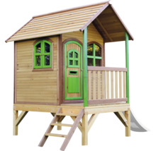 Holzspielhaus mit Veranda, Rutsche und Leiter