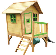 Spielhaus aus Holz mit Rutsche, Treppe und Briefkasten