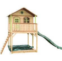 Holzspielhaus mit Rutsche und Sandkasten