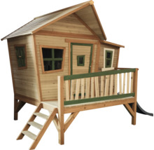 Maisonnette en bois avec escalier, véranda et toboggan pour le jardin