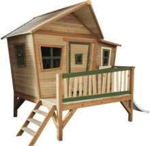 Maisonnette en bois avec escalier, balcon et toboggan