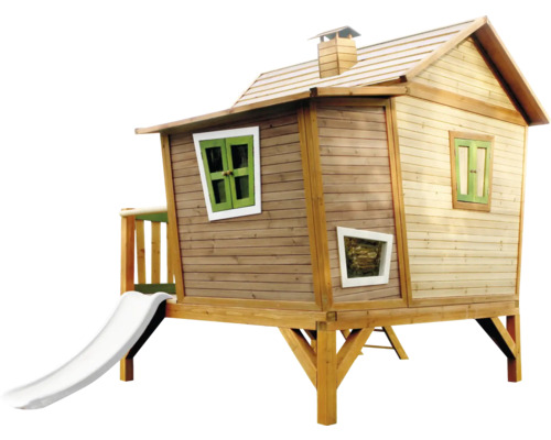 Holzspielhaus mit Rutsche für den Garten
