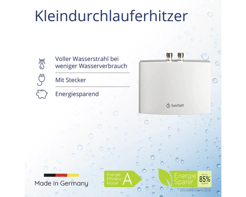 Kleindurchlauferhitzer mit Energiesparfunktion und Stecker