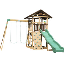 Spielturm mit Schaukel, Rutsche und Kletterwand für den Garten