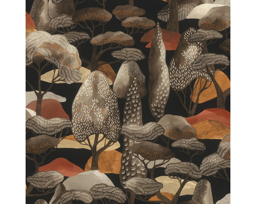 Papier peint avec motif d''arbres sur fond sombre