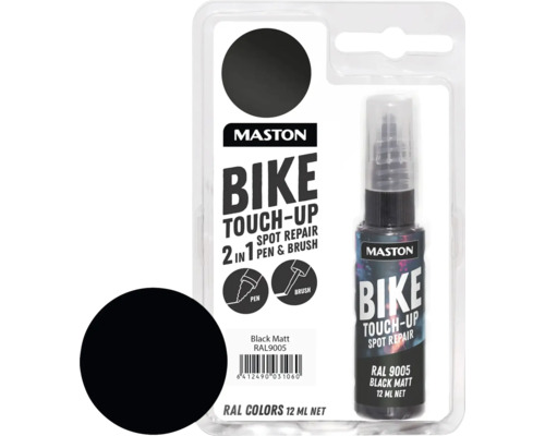 Maston Bike Lackstift zur Ausbesserung, Schwarz Matt RAL9005, 12 ml