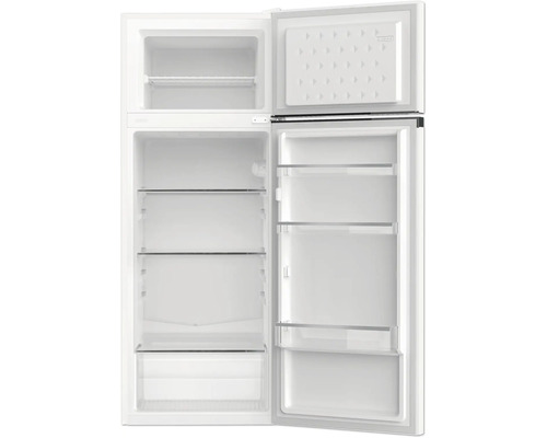 Offener, leerer Kühlschrank mit Gefrierfach oben