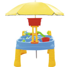 Sandtisch mit Sonnenschirm und Spielzeug