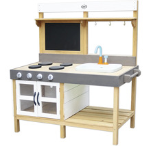 Kinderküche aus Holz mit Spüle, Herdplatten, Ofen und Kreidetafel