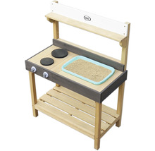 Spielküche aus Holz mit Herdplatten, Spüle und Ablagefläche