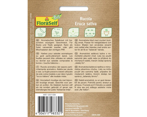 Paquet de graines de roquette, variété Eruca sativa de FloraSelf