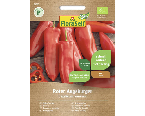 Bio Spitz-Paprika Roter Augsburger FloraSelf Bio Samenfestes Saatgut Gemüsesamen FloraSelf Samen Roter Augsburger Spitzpaprika
