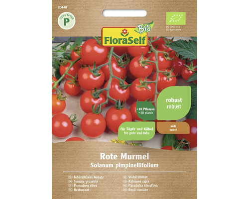 Bio Johannisbeer-Tomate Rote Murmel FloraSelf Bio Samenfestes Saatgut Gemüsesamen FloraSelf Rote Murmel Tomatensamenpackung mit Bio Siegel