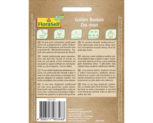 Sachet de graines de maïs Golden Bantam FloraSelf