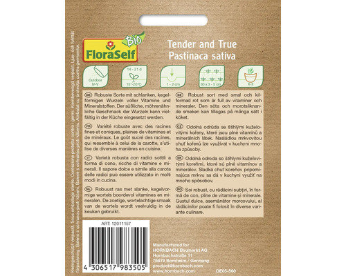 FloraSelf Logo Tender and True Pastinaca sativa Sowing Seed Packet