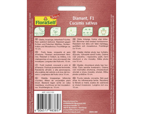 Paquet de graines de concombre Diamant F1
