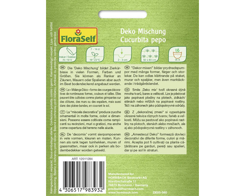 Logo FloraSelf. Sachet de graines mélange de courges décoratives.