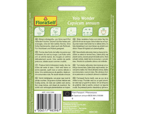 FloraSelf Logo. Yolo Wonder Capsicum annuum Pflanzenpass.
