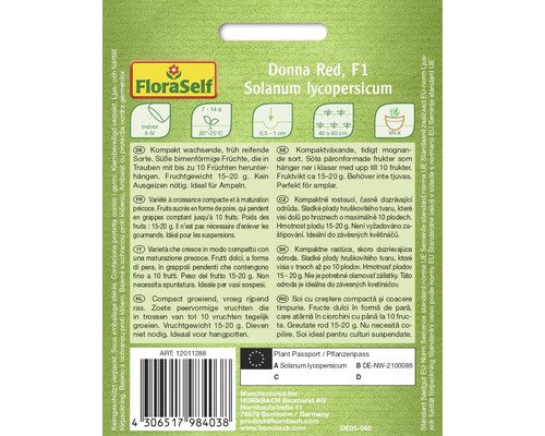 Paquet de graines de tomates Donna Red F1 de FloraSelf
