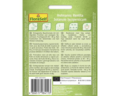 Hofmanns Rentita Solanum lycopersicum Samenpackung von FloraSelf