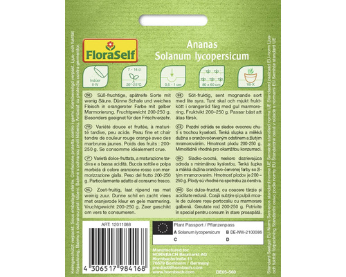 Ananas Solanum lycopersicum Samenpackung