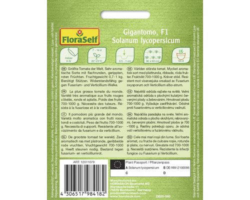 Verpackung von Gigantomo F1 Tomatensamen der Marke FloraSelf