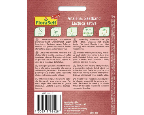 Ruban de graines FloraSelf Analena, laitue beurre, résistante à la chaleur et résistante aux maladies
