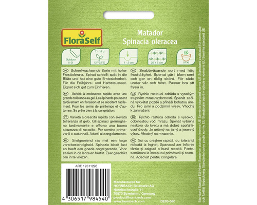Sachet de graines d''épinards Matador de FloraSelf