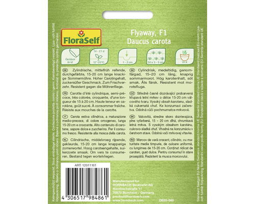 Emballage contenant des informations sur les graines de carottes Flyaway F1 Daucus carota