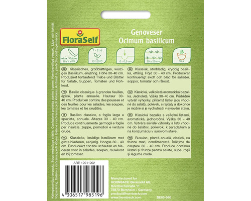 Sachet de graines de basilic génois FloraSelf Ocimum
