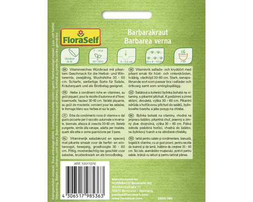 Verpackung Barbarakraut Barbarea verna mit Informationen zu Aussaat, Ernte und Verwendung
