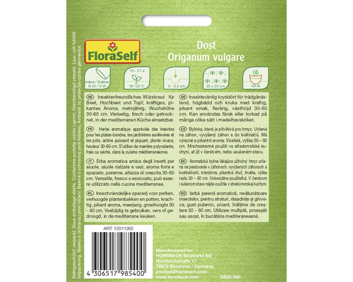 Paquet de graines de Dost (Origanum vulgare)