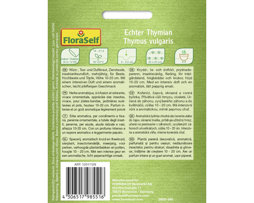 Emballage Thym commun, plante vivace, hauteur 10 à 20 cm