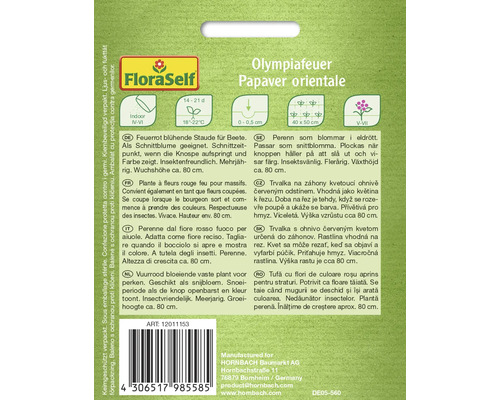 Olympiafeuer, sachet de graines de fleurs Papaver orientale