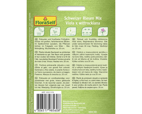 Schweizer Riesen Mix Viola x wittrockiana Saatgutpackung