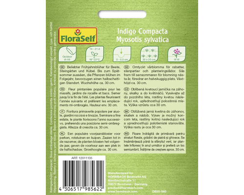 Emballage de graines de fleurs Indigo Compacta Myosotis sylvatica de FloraSelf