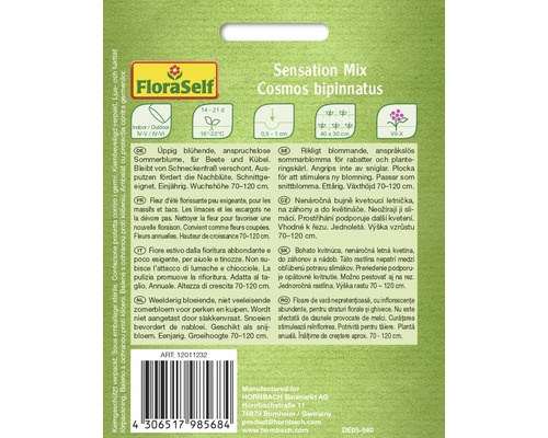 Emballage de graines de fleurs Cosmos bipinnatus Sensation Mix de FloraSelf