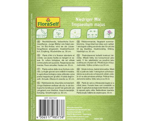 Niedriger Mix Tropaeolum majus Sommerblumen-Samenpackung von FloraSelf