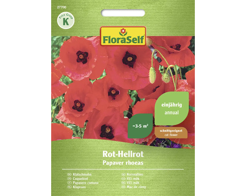 Klatschmohn Rot-Hellrot FloraSelf Samenfestes Saatgut Blumensamen