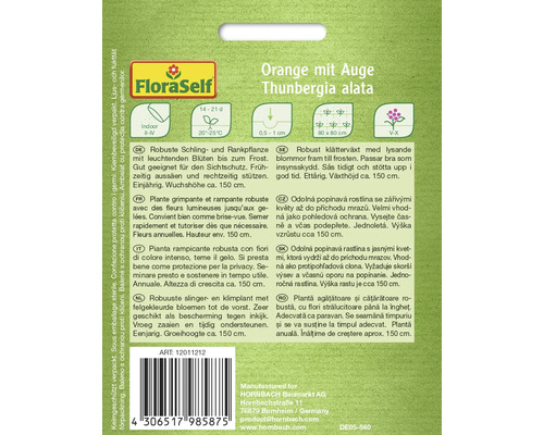 Verpackung der FloraSelf Thunbergia alata Orange mit Auge Samen