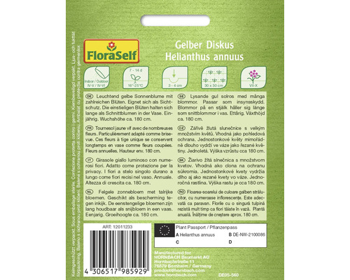 Sachet de graines de tournesol disque jaune Helianthus annuus