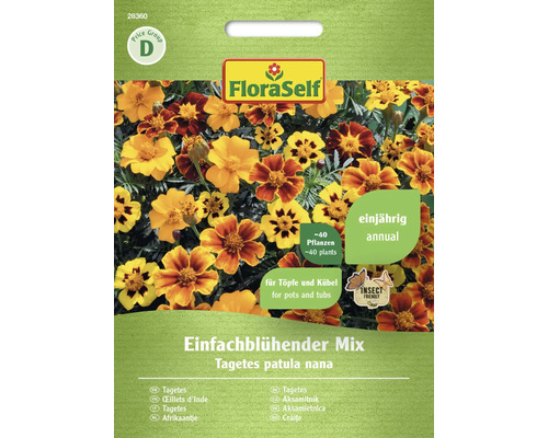 Œillets d'Inde FloraSelf graines fixées graines de fleurs mélange à fleur simple Graines de tagetes patula nana FloraSelf pour environ 40 plantes