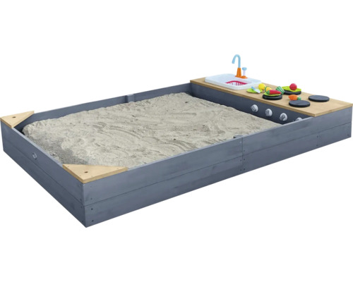 Sandkasten Kelly mit Spielküchenzeile axi 180 x 115 x 21,8 cm Holz grau braun Sandkasten mit Spielküche aus Holz