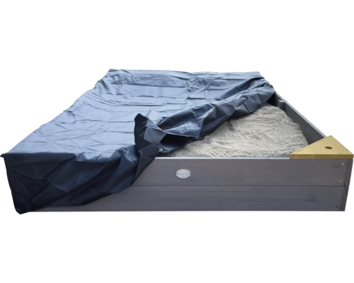 Bac à sable avec couvercle partiellement ouvert