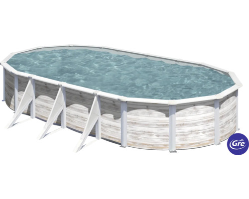 Aufstellpool Stahlwandpool-Set Gre oval 744x575x122 cm inkl. Sandfilteranlage, Skimmer, Leiter & Filtersand weiß