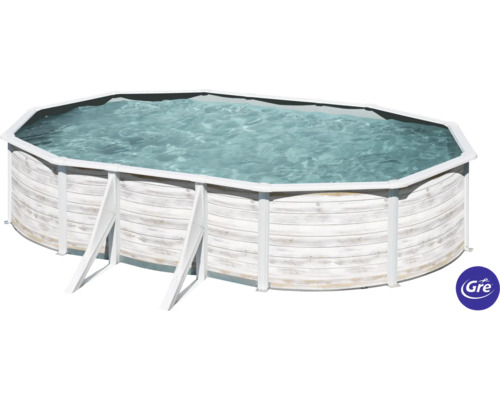 Aufstellpool Stahlwandpool-Set Gre oval 634x575x122 cm inkl. Sandfilteranlage, Skimmer, Leiter & Filtersand weiß